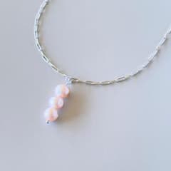 3連バロックパール チェーンネックレス 上品 ロジウム 淡水パール 