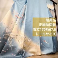 超美品 正絹 袷 訪問着 着物 170裄67.5 水色 上品 トールサイズ 作家
