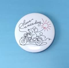 一筆書き風 Have a nice day ネズミ バイク 缶バッジ 58㍉のサムネイル