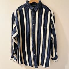 90s USAヴィンテージ【期間限定】ストライプ長袖シャツ ネイビー×ホワイトLのサムネイル