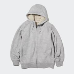 UNIQLO ボアスウェットフルジップパーカー グレー Ｍのサムネイル