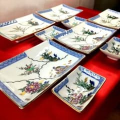 九谷焼 古九谷 大正九谷 金彩 色絵 角皿 長角皿 刺し身皿 醤油皿5客