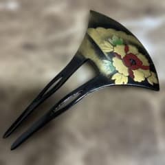 花柄金箔装飾の木製かんざしのサムネイル