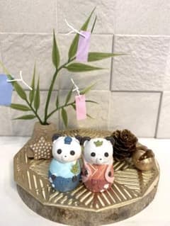 ナチュラルキッチン　七夕　パンダさん　織姫さま　彦星さま　短冊　ウッドオブジェ