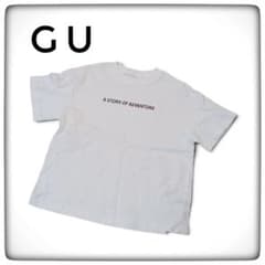 【美品】GU 140 半袖Tシャツ ホワイト ロゴプリントのサムネイル