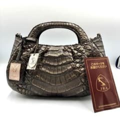 【美品】マウロゴヴェルナ JRA クロコダイル 本革 ハンドバッグ　ゴールド系 美品】マウロゴヴェルナ JRA クロコダイル 本革 ハンドバッグ ゴールド