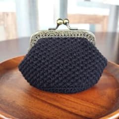 ブラックスセミ❦•がま口バッグ•編み物•ハンドメイド•がま口ポーチ ハンドメイド】かぎ針編み がま口ポーチ ブラック アンティーク調口金