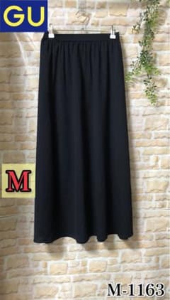 巨摩 欄 GU サテン フレア ロング スカート Mサイズ 298013 ネイビー