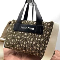 ミュウミュウ ショルダーバッグ 2way キャンバス ベージュ系 