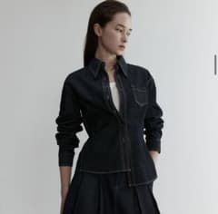 美品 ORR オル 韓国 コントラストステッチ スリムデニムシャツ インディゴ