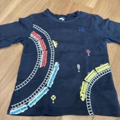 電車柄 長袖Tシャツ ネイビー キッズのサムネイル