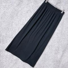 6886 GU Long Skirt M Navy Plain Casual Slit