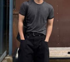 メンズ ボーダー 半袖Tシャツ ブラック×グレーのサムネイル
