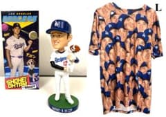 大谷翔平 ドジャース バブルヘッド人形 デコピン フェイスTシャツ:L セット 大谷翔平 ドジャース バブルヘッド人形 デコピン フェイスT