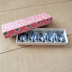 新品未使用】京都 清水焼 紺彩水鳥 箸置き5個セット 陶器製 忠 刻印