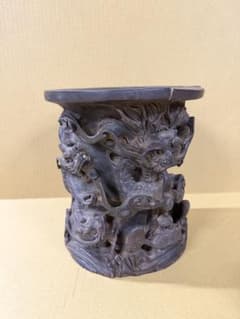 「L490」長期保管品 木彫り 双龍 彫刻 筆筒 花器 花瓶 飾り台 透かし彫り L490」長期保管品 木彫り 双龍 彫刻 筆筒 花器 花瓶 飾り台 透かし彫り