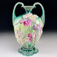 希少】オールドニッポン アイリス一陳盛り アヤメ紋 盛上げ 花瓶 菖蒲