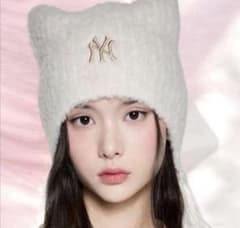 MLB [Korea] 猫耳 ミャオン ビーニー 紐付き韓国限定 白 - メルカリ