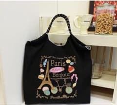 PanaSuru パリモチーフ 刺繍 トートバッグ ブラック　新品