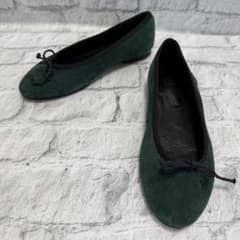 A SCARPA ダークグリーン スエード バレエシューズ 35 22cm