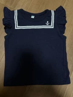 セーラーカラー フリル袖 Tシャツ ネイビー90cmのサムネイル