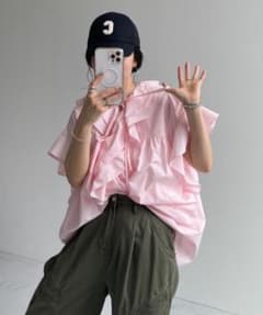 big collar frill half blouse ベビーピンク - メルカリ