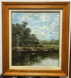 ［真作］能仲ヤツヲ 油彩 F10号『水辺』直筆サイン有 額装 風景画 絵画 真作］能仲ヤツヲ 油彩 F10号『水辺』直筆サイン有 額装 風景画 絵画