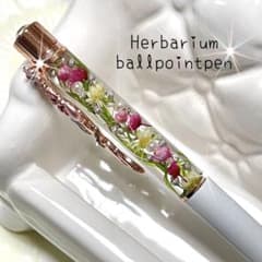 ハーバリウムボールペン✨パールホワイト✨トップジュエル✨二連花のサムネイル