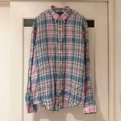 ラルフローレン リネンシャツ チェック ボタンダウン長袖 3L ピンク 麻のサムネイル
