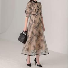 Leja 配色パイピング花柄ラメレースワンピースドレス - メルカリ