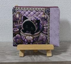 ハンドメイド☆両面パネル☆ファスナーフラットポーチ☆可愛い黒猫