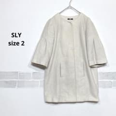 SLY ノーカラーコート ウール・モヘヤ混 七分袖 タック袖アイボリー K893
