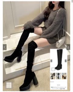 GRL　厚底スクエアトゥストレッチニーハイブーツ　 gd1396のサムネイル