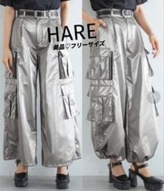 HARE メタルジップワイドカーゴパンツ シルバー ダブルポケット 2way