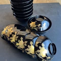 木製漆器 千鳥 金蒔絵 盛金 吸物椀 八客 黒塗 椿 時代 - メルカリ