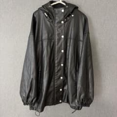 JEANASISフェイクレザー フーデッドジャケット ブラックFREE ドロストのサムネイル