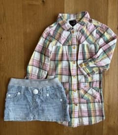 Lee チェック柄シャツワンピース＆ストライプスカートセットのサムネイル