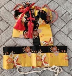 七五三 結び帯 作り帯 黄色 黒 蝶々 花柄のサムネイル