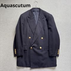 アクアスキュータム ダブル テーラード ジャケット ブレザー ブラック L〜XL 美品 アクアスキュータム 紺ブレ ダブルテーラードジャケット 金ボタン