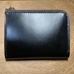 本革 手縫い 薄型 L字ファスナー財布 ブラックのサムネイル