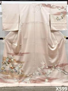 訪問着 友禅 金駒 金彩 梅 菊 紋意匠 正絹 躾糸付き X599 - メルカリ