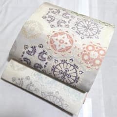 A 純プラチナ箔 オリエント更紗 正倉院華文 銀糸 六通 正絹 フォーマルな袋帯 A 純プラチナ箔 オリエント更紗 正倉院華文 銀糸 六通 正絹 フォーマルな