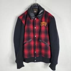 スタジャン バンソン 　レザーカラー牛革　チェック柄　サイズL vanson スタジャン チェック柄 レザーカラー 牛革 ウール 刺繍入り L