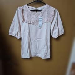 新品 レース切り替え 半袖Tシャツ ピンク Fのサムネイル
