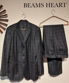 ビームスハート ロロピアーナ ウール100 チェック スーツ グレー 52 ビームスハート ロロピアーナ ウール100 チェック スーツ グレー 52