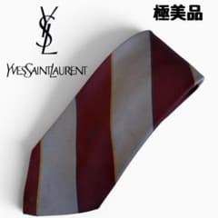 M*様 美品✨　イヴサンローラン　YSLブランドロゴ　　ネクタイ　ボルドー 極美品】YSL シルク ネクタイ ストライプ ボルドー 赤 ロゴ刺繍 - メルカリ