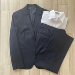 美品 UNIQLO パンツスーツ シャツ3点セット ネイビーのサムネイル