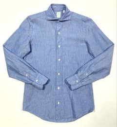 美品「Finamore」綿×リネン 長袖シャンブレーシャツ イタリア製 XS