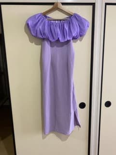 オフショルダー フリル ロングワンピース パープルのサムネイル