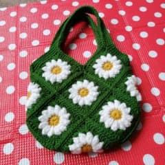 花モチーフ グラニーバッグ ハンドメイド トートバッグ かぎあみ